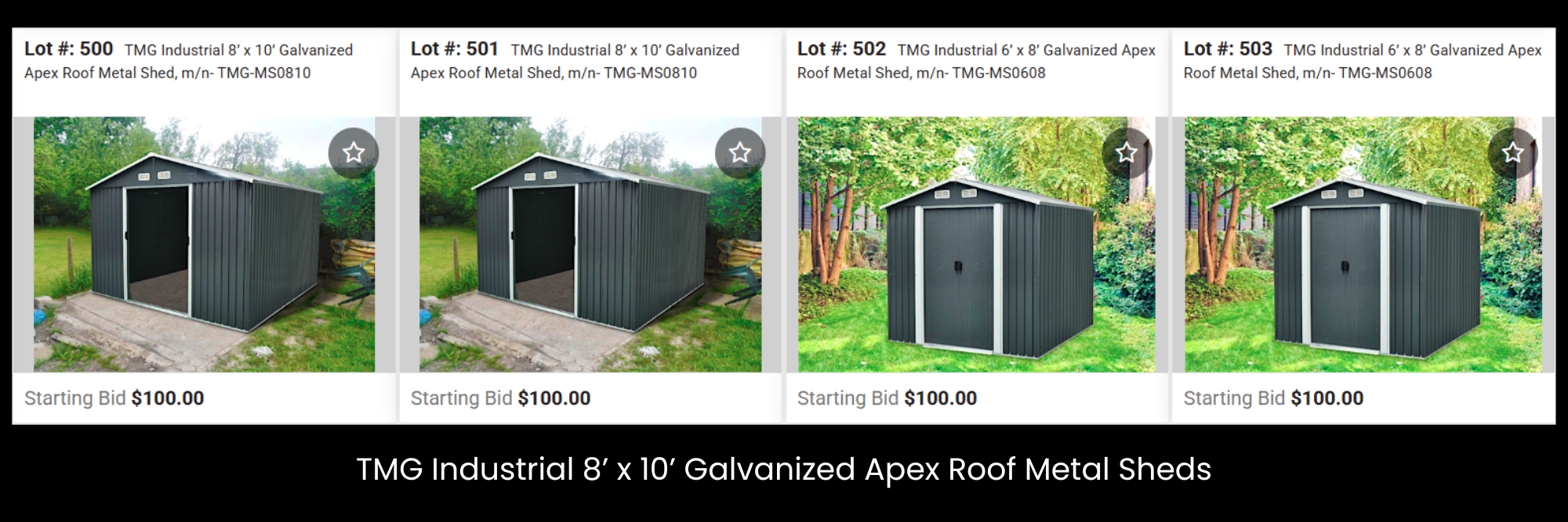 TMG Industrial 8’ x 10’ Galvanized Apex Roof Metal Shed